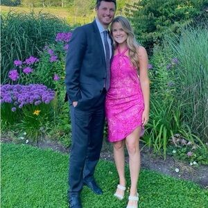 Astr fuchsia Midi Dress with floral design worn once